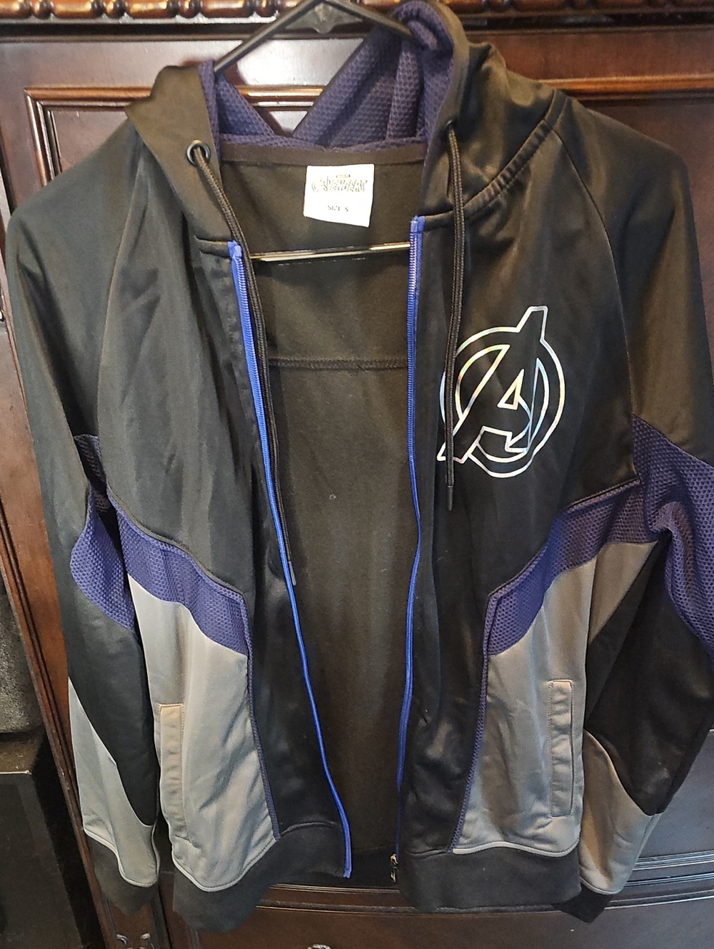 Marvel Black, Gray & Blue Avengers Logo Men's Hooded Jacket